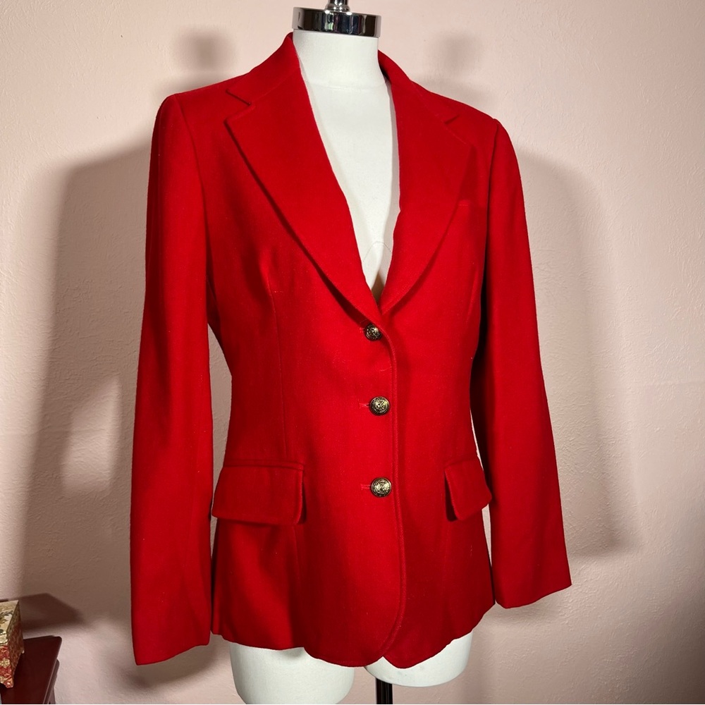Vintage 1970 Mod Classic red Wool Blazer academic brass military buttons medium